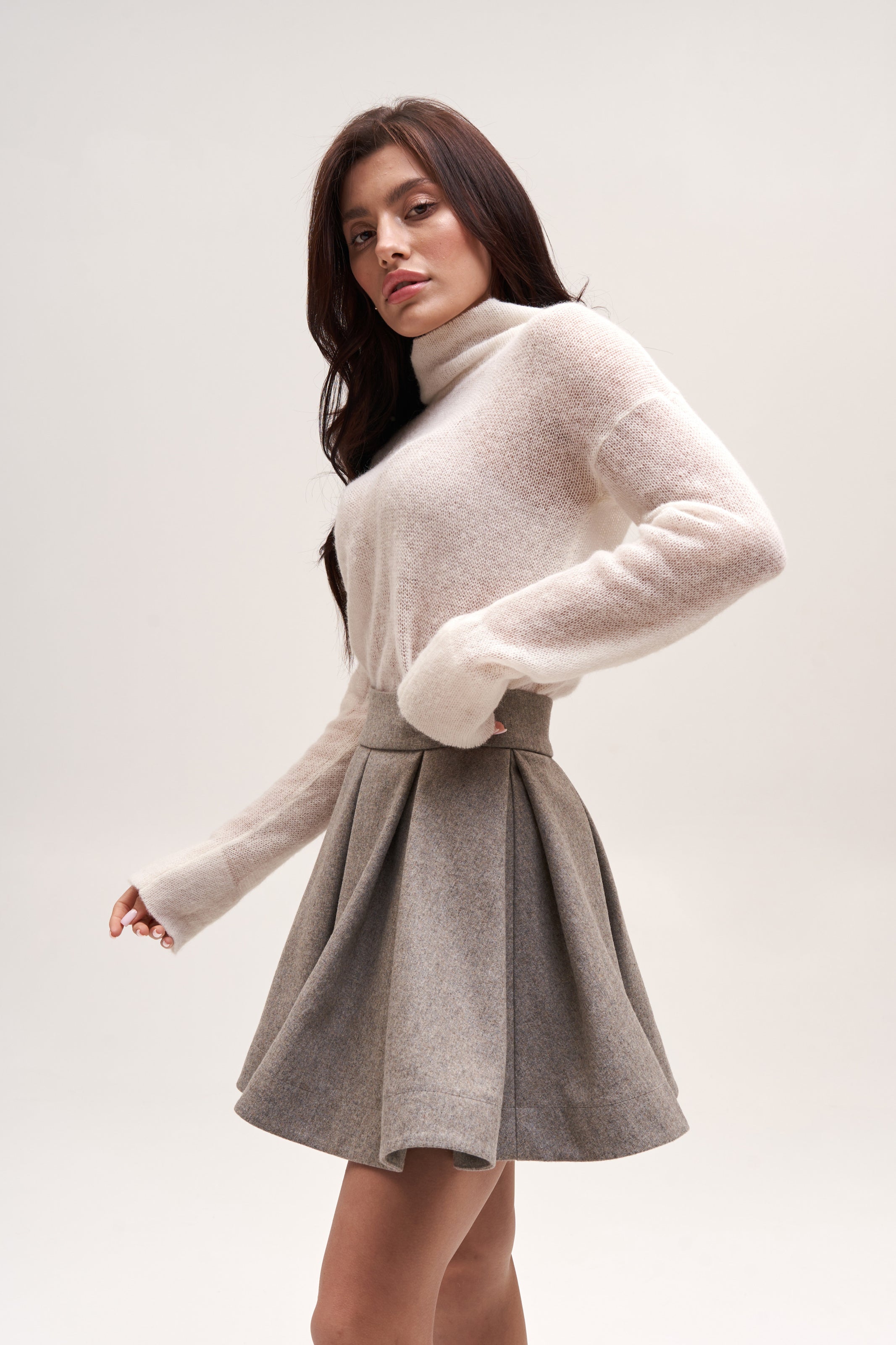 Gray Flounce Skirt Wool