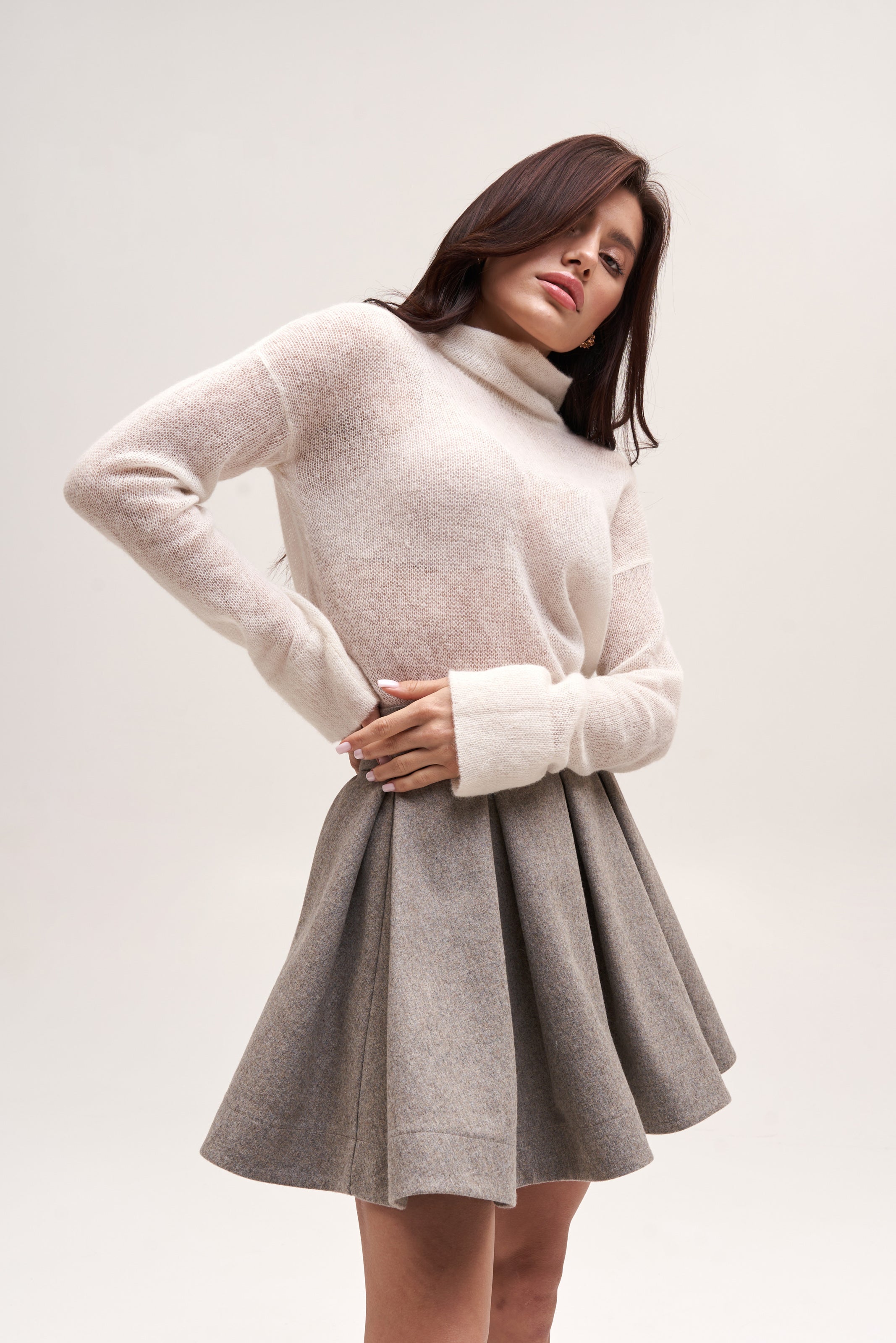 Gray Flounce Skirt Wool