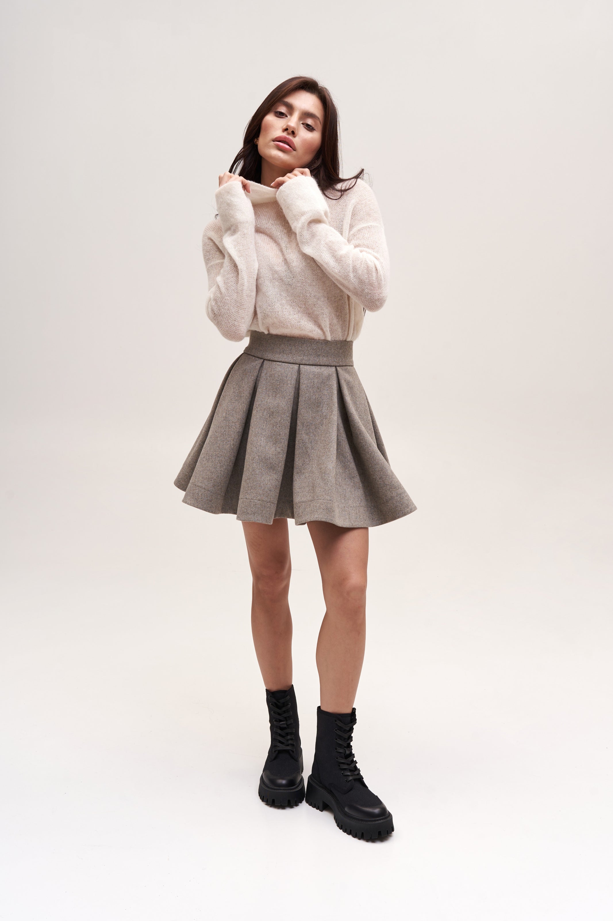 Gray Flounce Skirt Wool