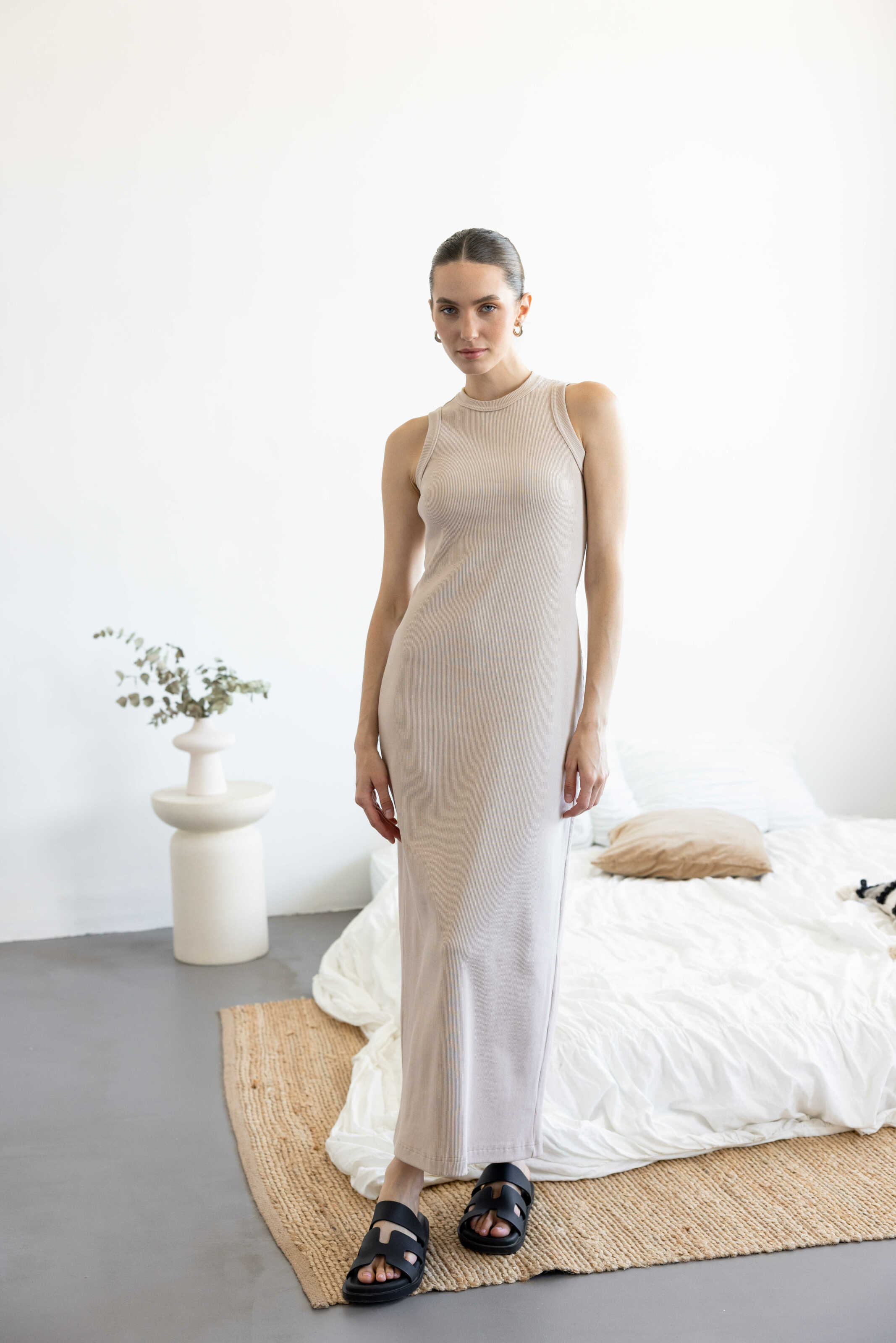 Dress midi ribbed Beige