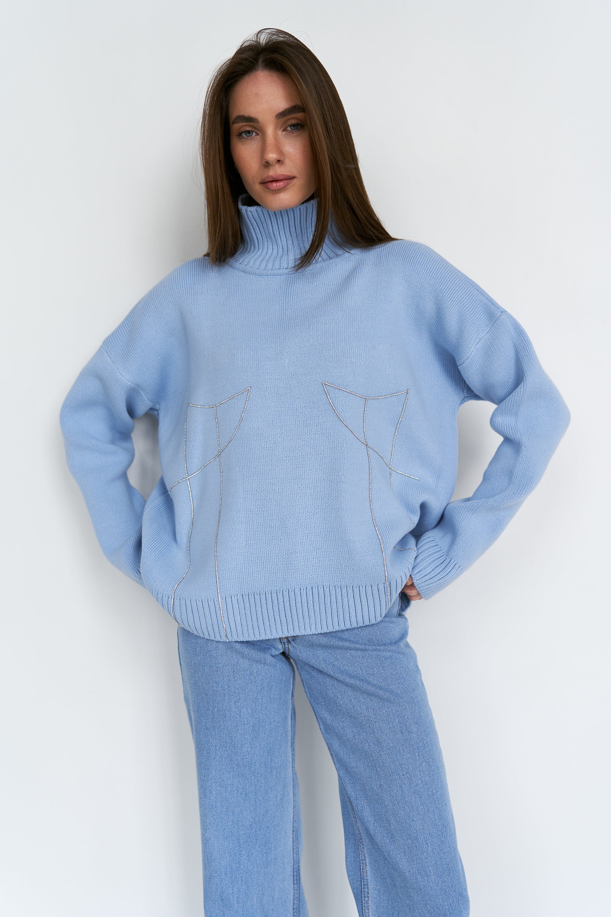 Sweater with rhinestones blue