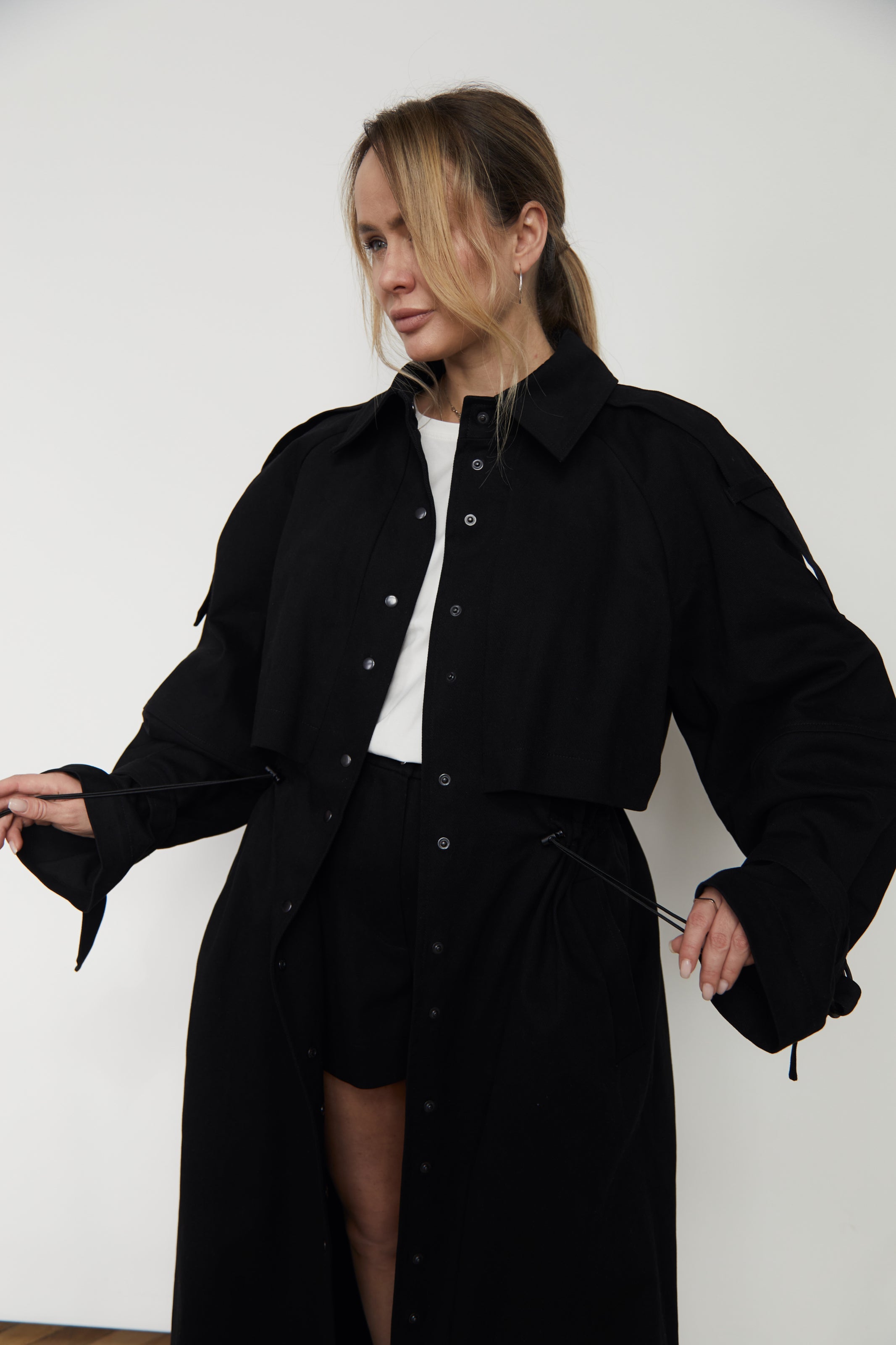 Trench coat black denim/cotton U