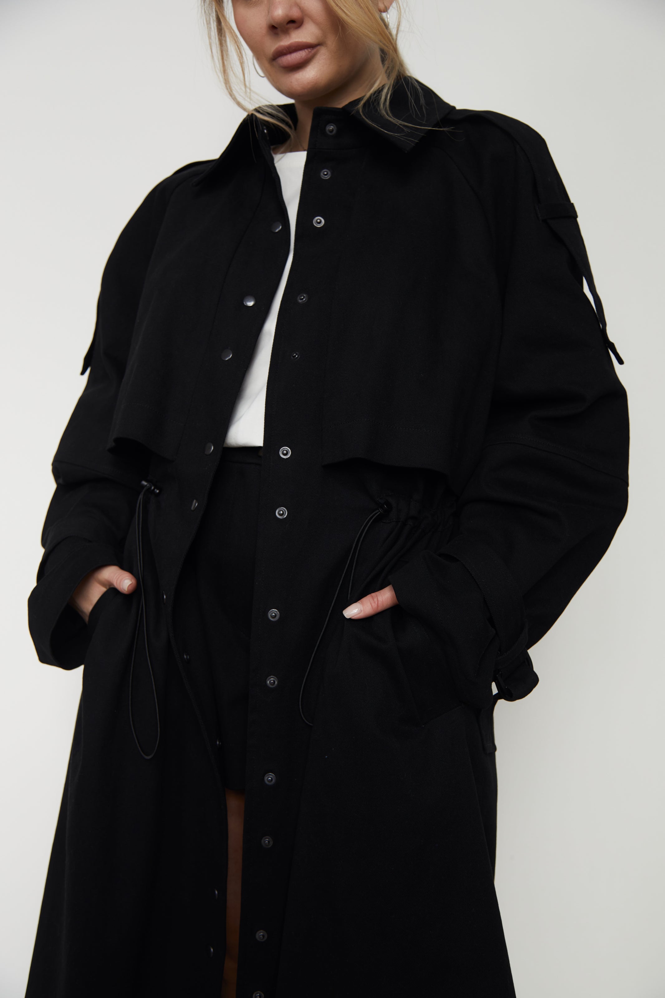 Trench coat black denim/cotton U