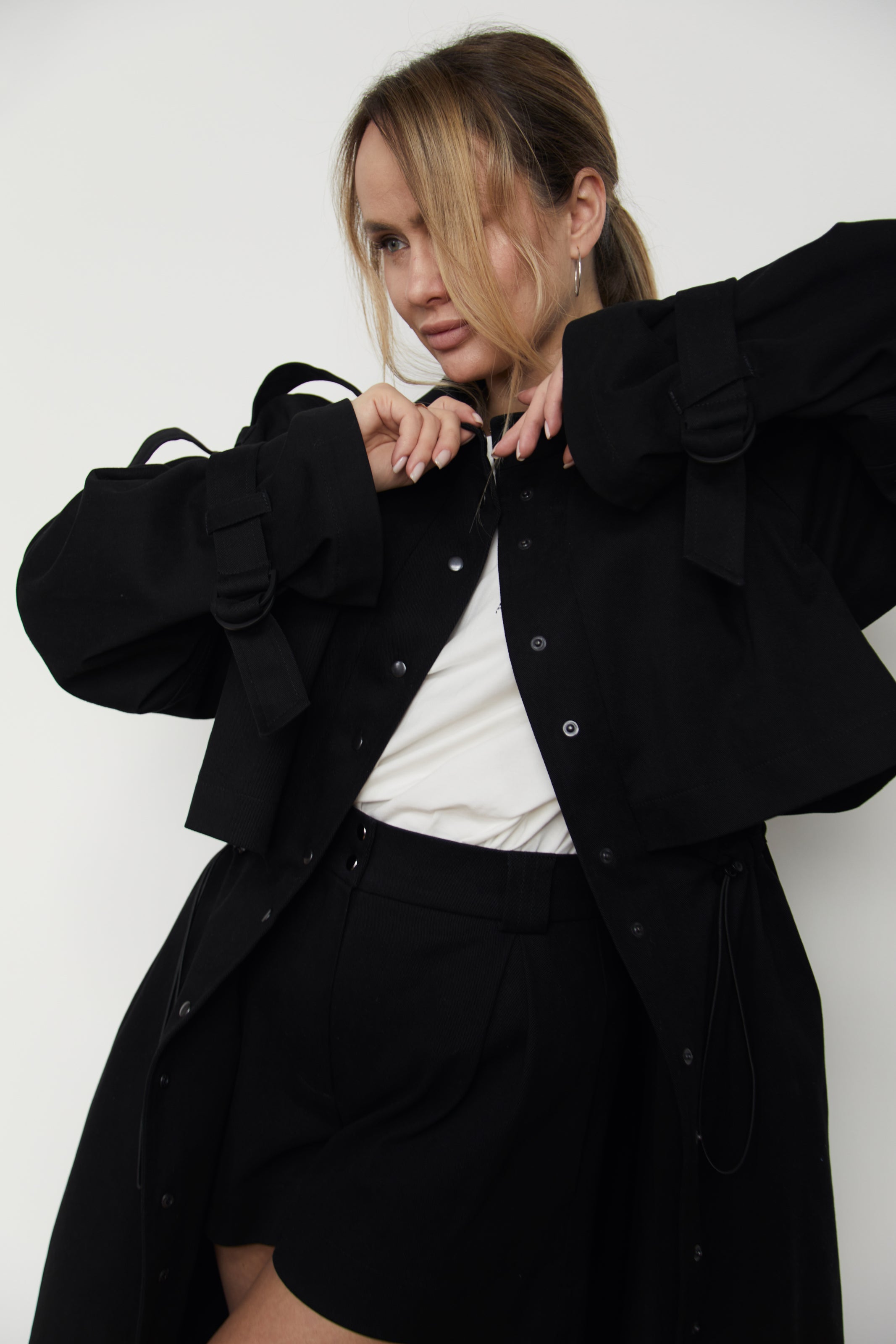 Trench coat black denim/cotton U