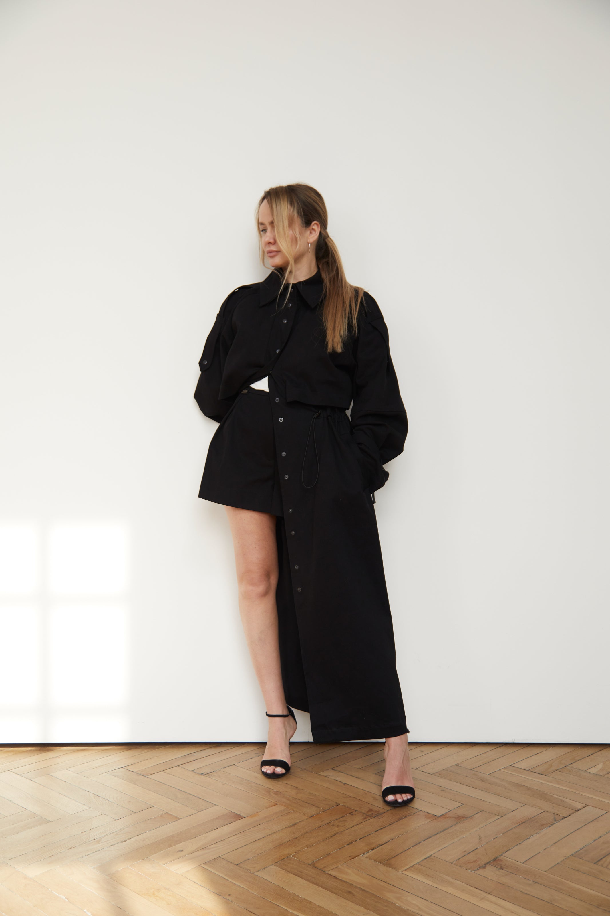 Trench coat black denim/cotton U