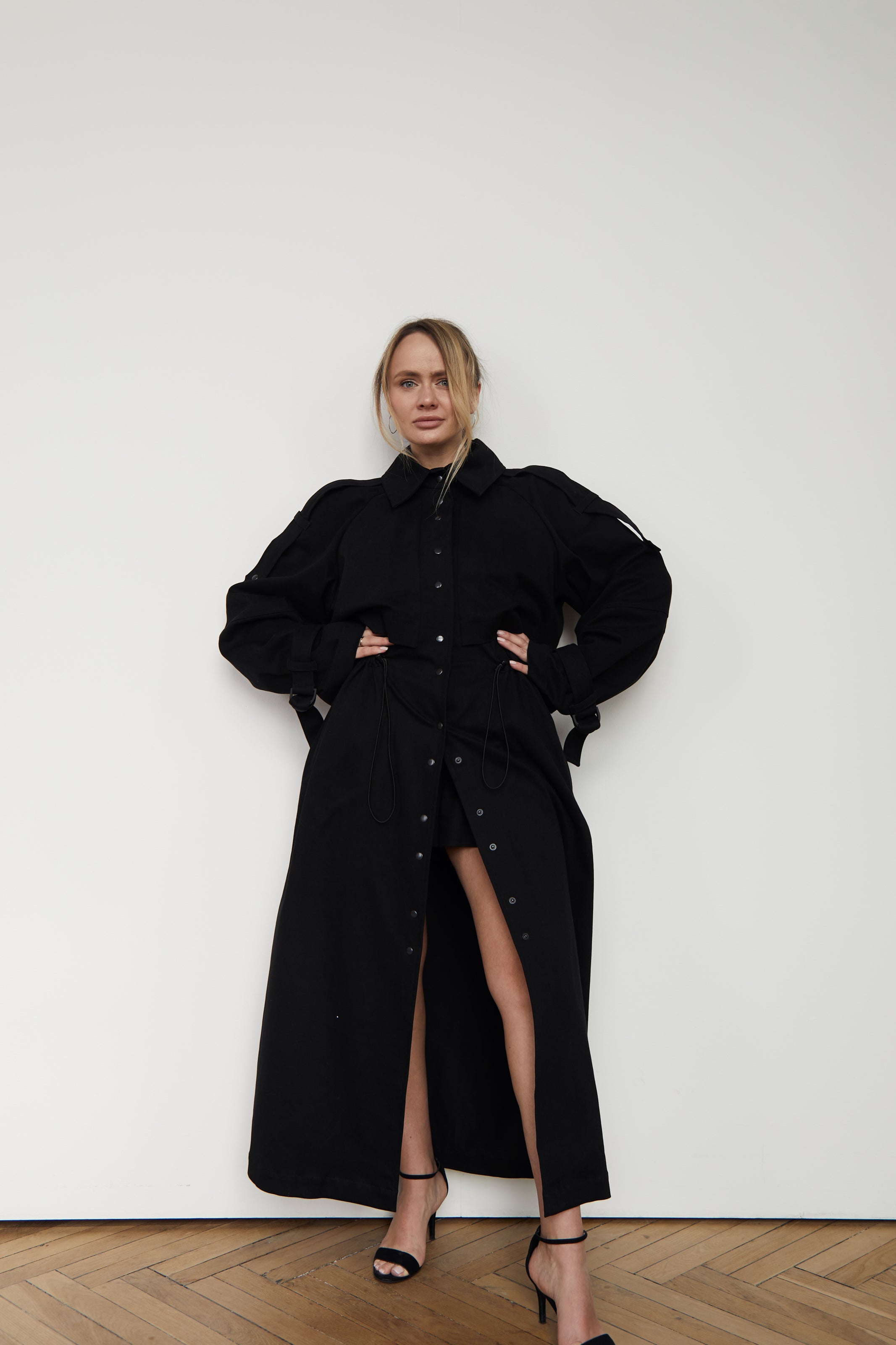 Trench coat black denim/cotton U