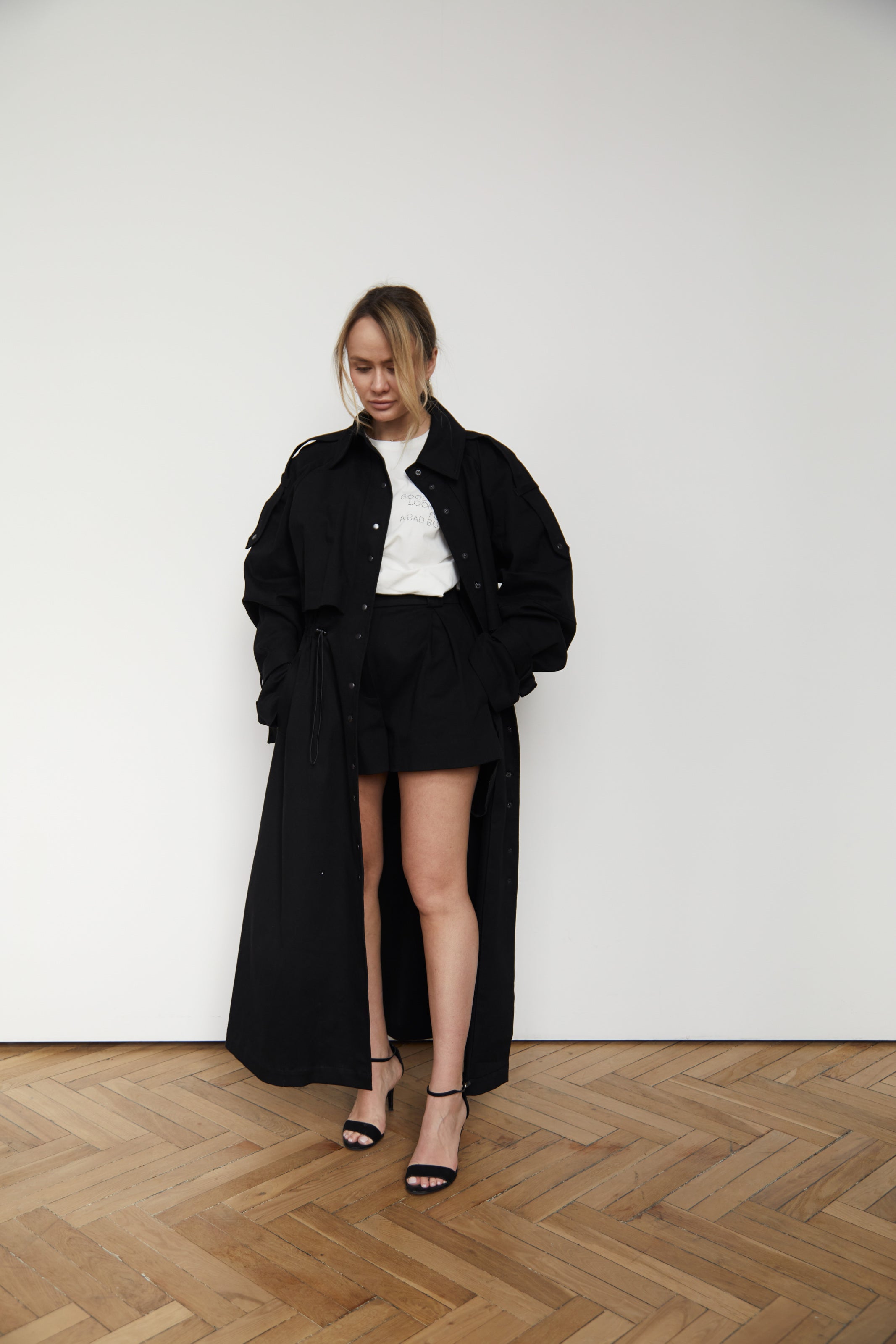 Trench coat black denim/cotton U
