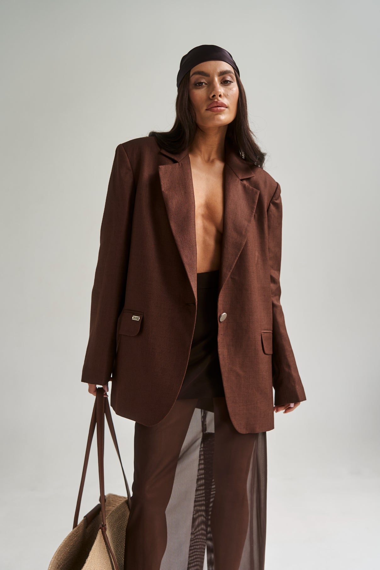 Linen Oversize Jacket Chocolate