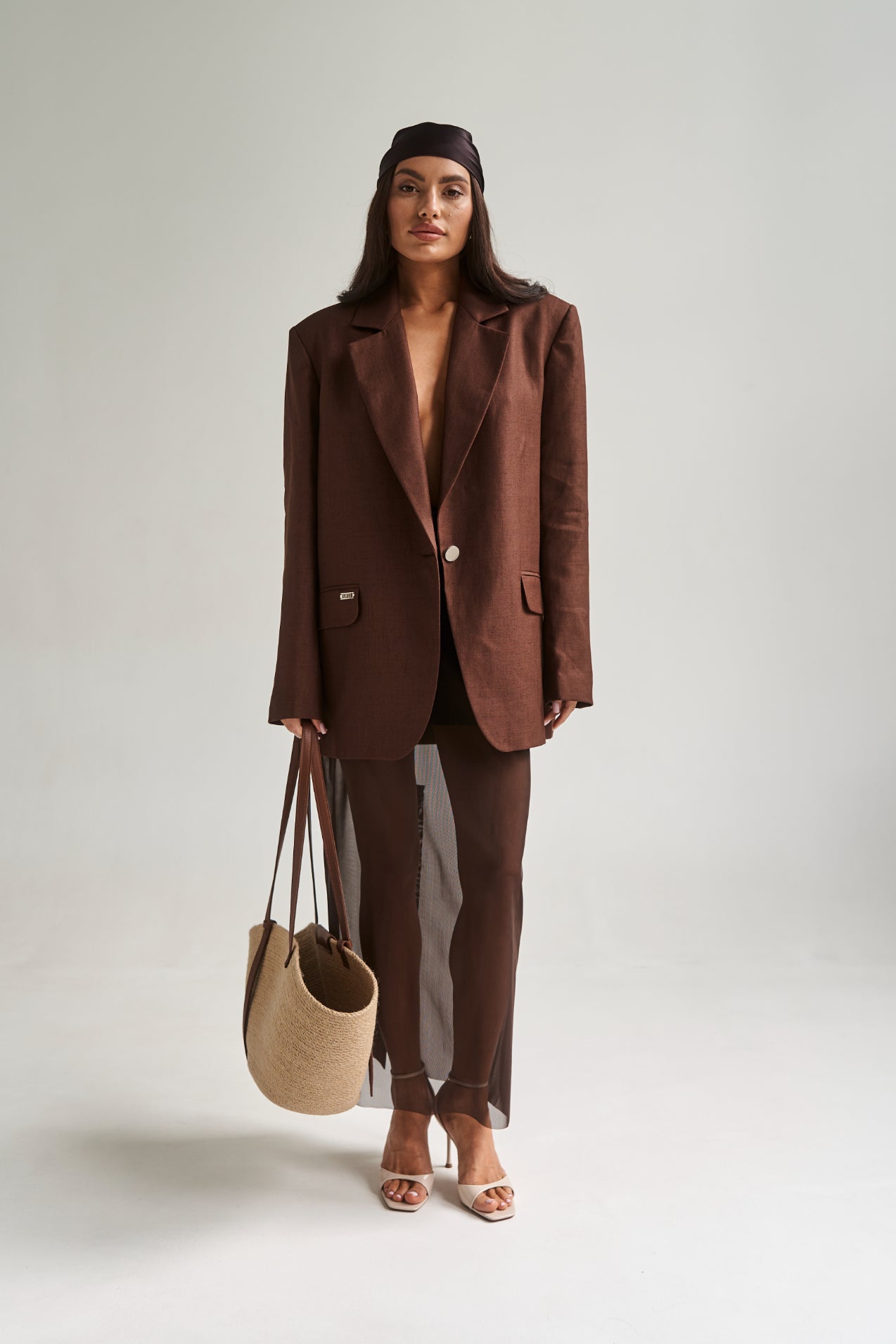 Linen Oversize Jacket Chocolate