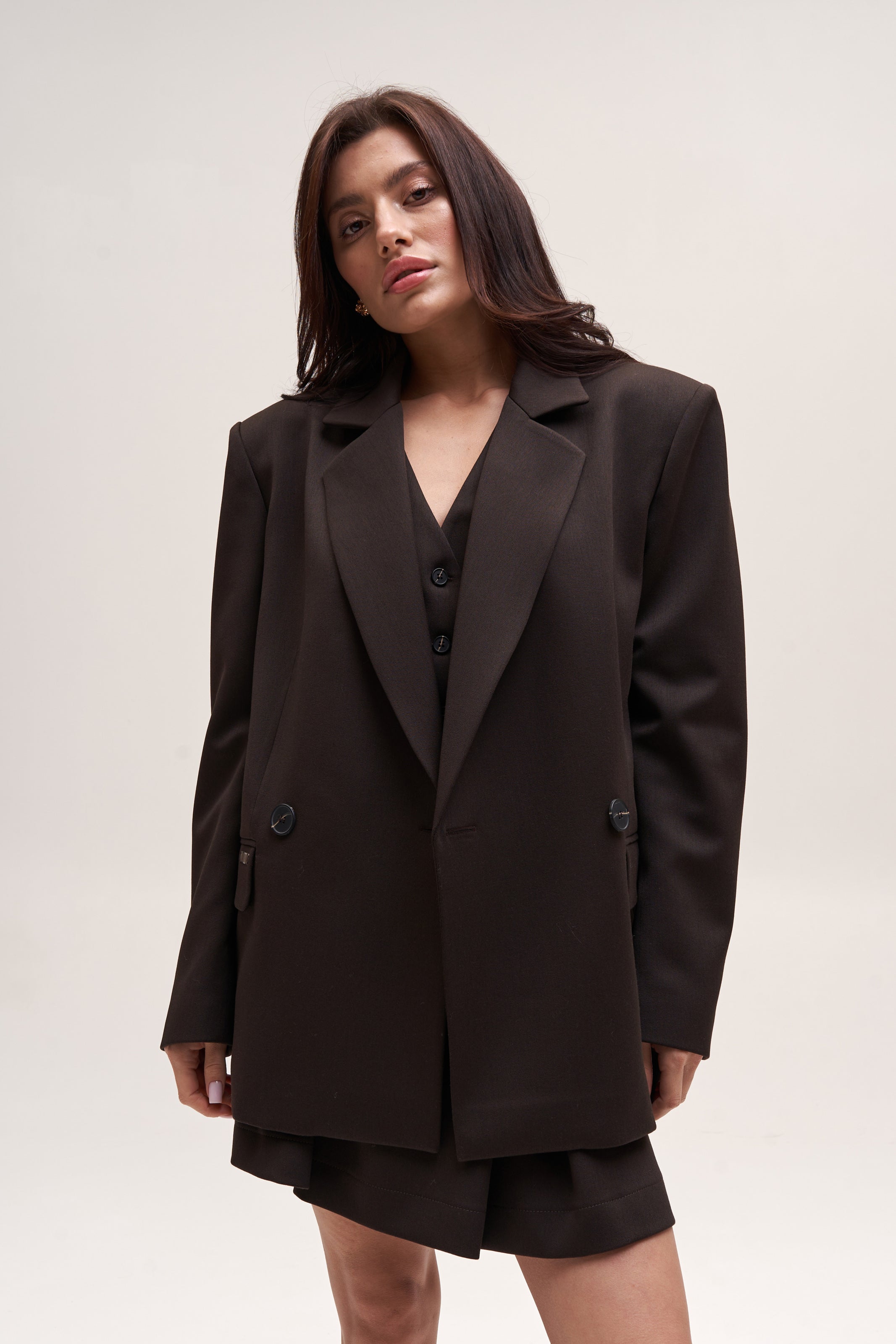 Chocolate Blazer Suit Fabric Oversize