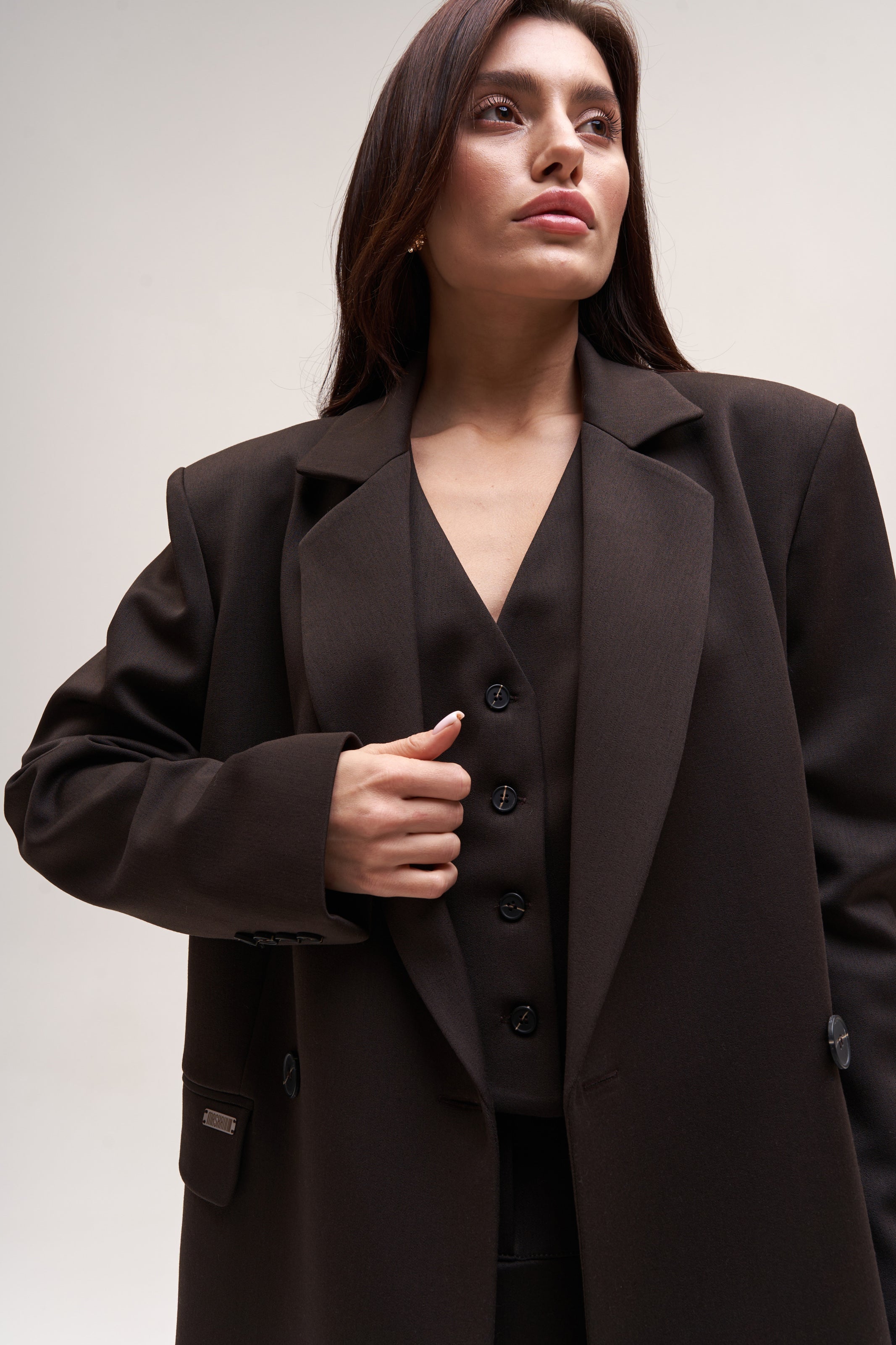Chocolate Blazer Suit Fabric Oversize