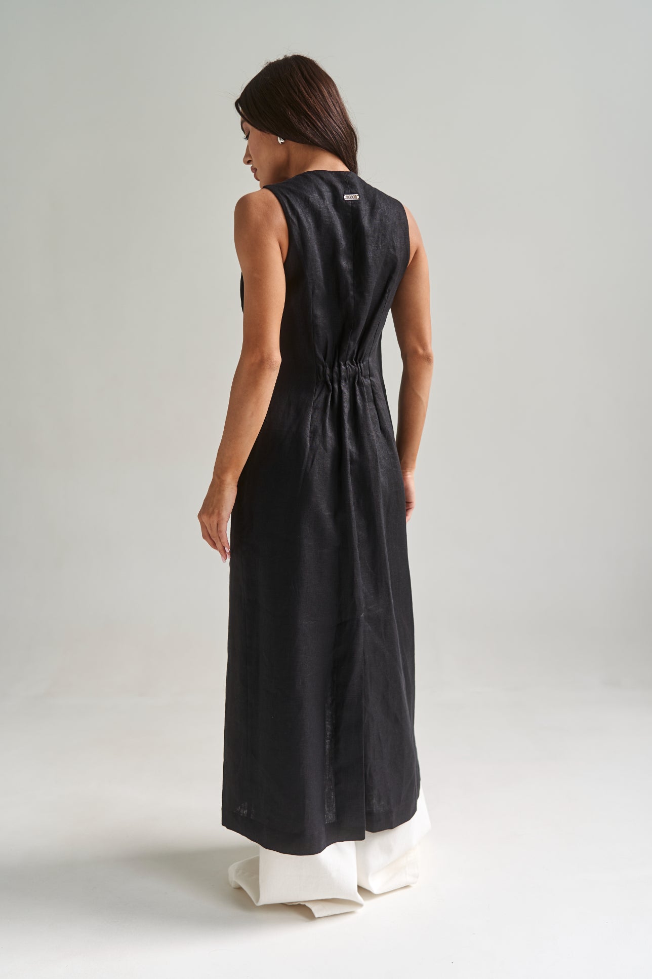 Longline Black Linen Vest
